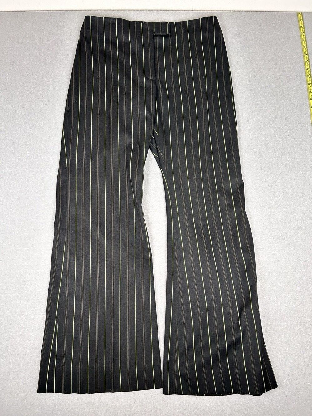 Garfield & Marks black w/ green pinstripe mid rise dress pants bootcut Wmns Sz 6